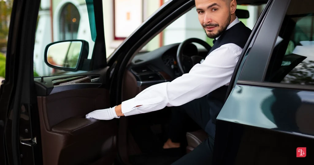 Pracownik parkingu dbający o samochód klienta