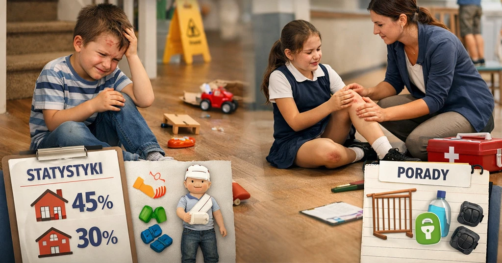 Wypadki dzieci w domu i szkole, statystyki urazów i porady dla rodziców oraz szkół